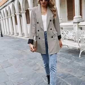 Shawl Collar Plaid Double Breasted Blazer